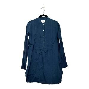Nili Lotan Blanche Daniel Voile Navy Pleat Front Cotton Tunic Size XS